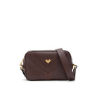 Moka leather crossbody bag with gold hardware and adjustable strap, elegant small designer bag Made in Italy
