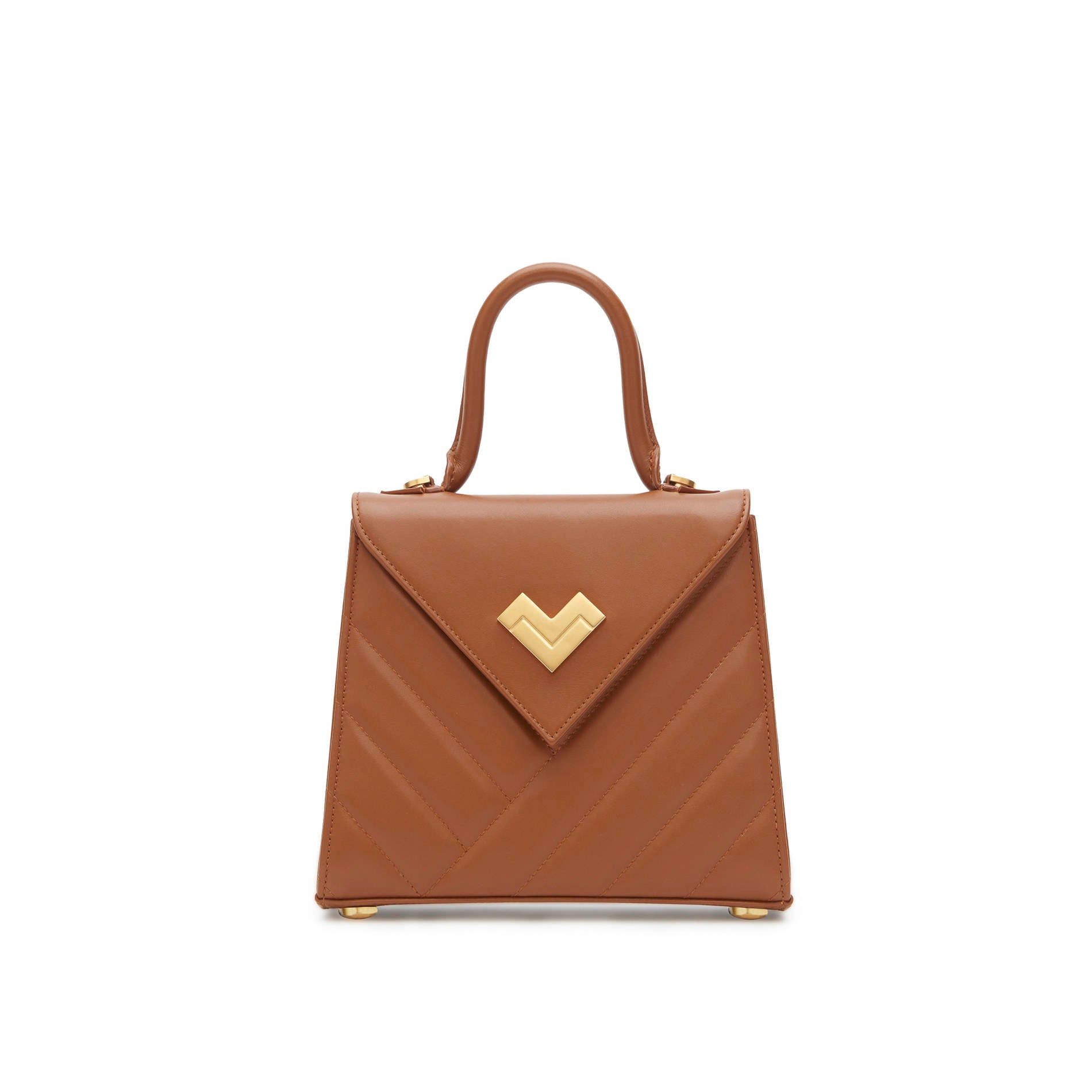 Brown quilted leather mini handbag with gold-tone logo and flap, compact crossbody bag. Made in Italy