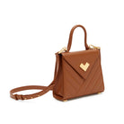 Brown quilted leather mini handbag with gold-tone logo and flap closure, compact crossbody bag Made in Italy