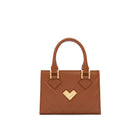 Brown leather crossbody bag with gold logo and adjustable strap, compact designer handbag for everyday use Made in Italy