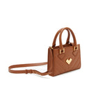 Brown leather crossbody bag side view with adjustable strap, compact everyday handbag Made in Italy