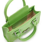 Green leather crossbody bag interior with lining and inner pocket, compact everyday Mario Valentino handbag Made in Italy