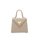 Grey quilted leather handbag in taupe tone with gold-tone logo and flap closure. Made in Italy