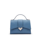 Mario Valentino sky-blue calf leather top handle bag with silver-tone MV logo hardware. Made in Italy