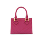 Bright pink quilted leather crossbody bag back view with clean design and adjustable strap. Made in Italy