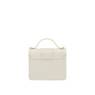 Back view of Mario Valentino white calf leather mini bag with structured silhouette and flap closure. Made in Italy.