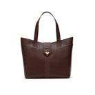 Mario Valentino moka leather tote handbag with structured shape and embroidered detail, perfect daily bag Made in Italy