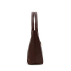 Moka calf leather tote bag side detail with clean lines and structured design 