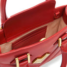 Red leather crossbody bag interior with organized space and card slots, small Mario Valentino handbag for everyday use Made in Italy