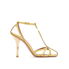 Mario Valentino Valerie golden sandals with Clepsydra heel. Made in Italy