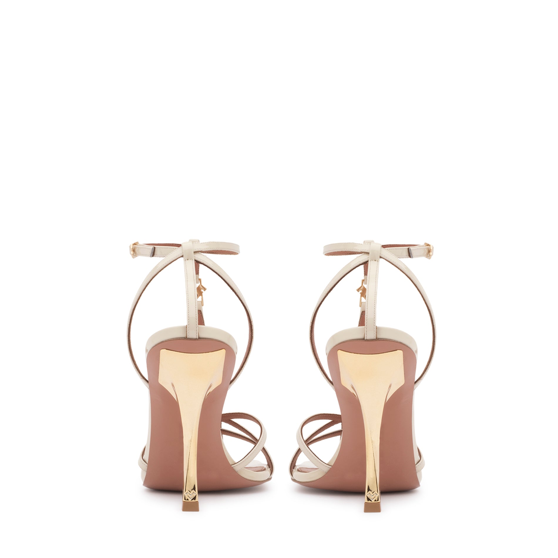 Mario Valentino Ivory Patent Sandal with Gold Heel