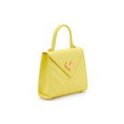 Yellow quilted leather handbag with gold-tone logo and flap, a compact crossbody bag. Made in Italy