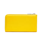 Back view of Mario Valentino yellow calfskin zip wallet with smooth leather finish and structured elegant design. Made in Italy.