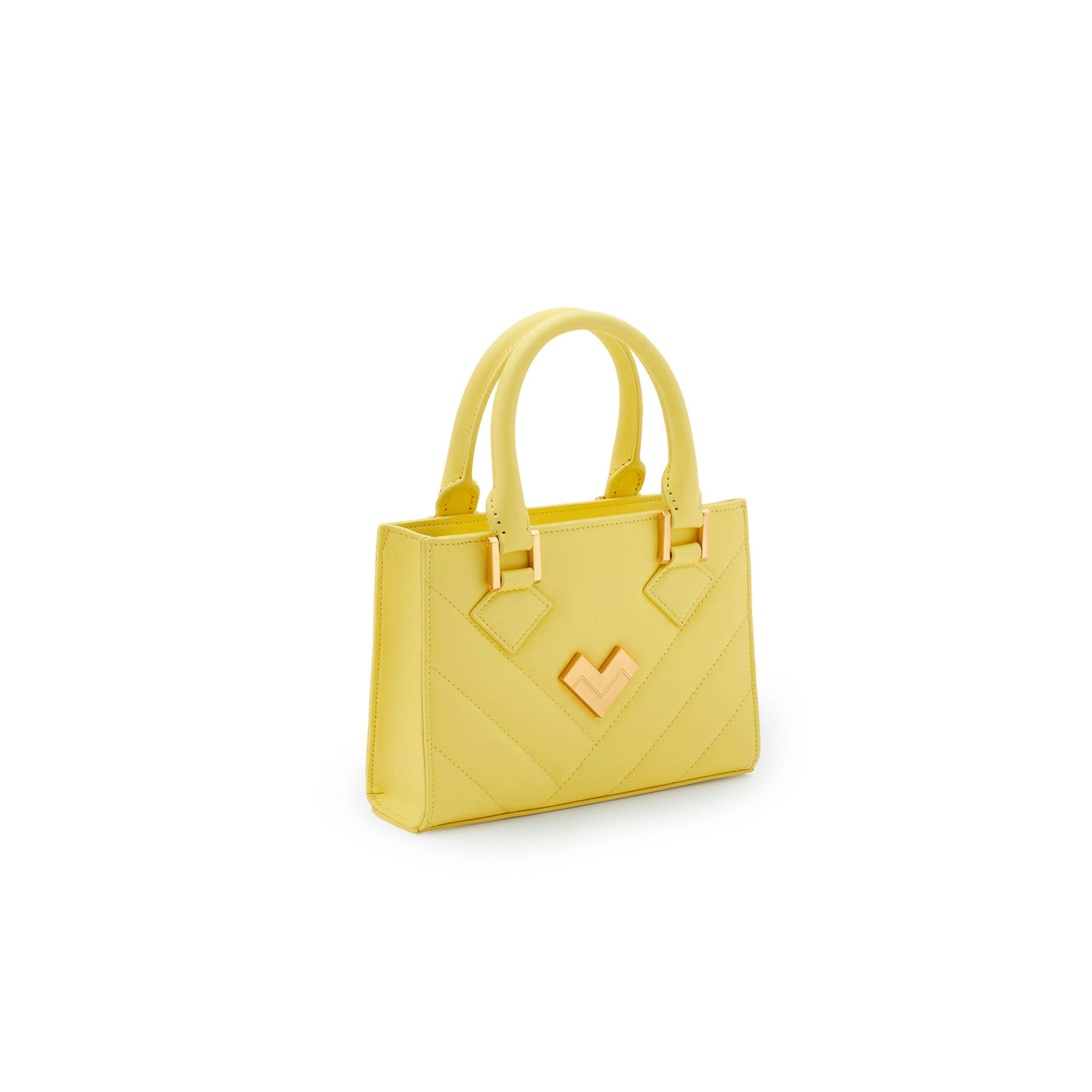 Yellow quilted leather crossbody mini handbag with gold-tone logo and adjustable strap, compact Mario Valentino bag Made in Italy