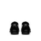 Black full-grain calf leather derby shoes back view, leather sole, handcrafted in Italy