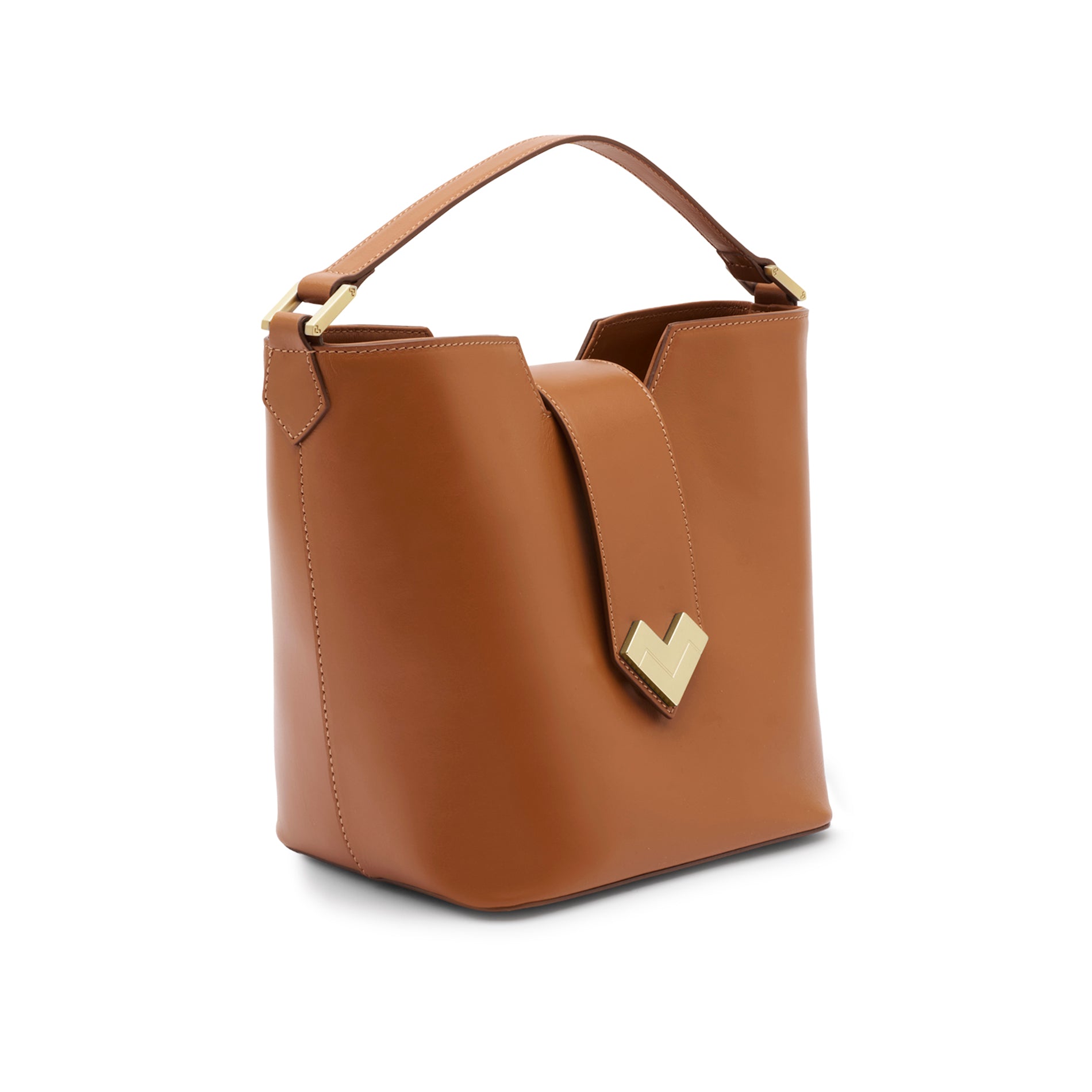 mario valentino brown leather bucket bag structured calfskin handbag italy