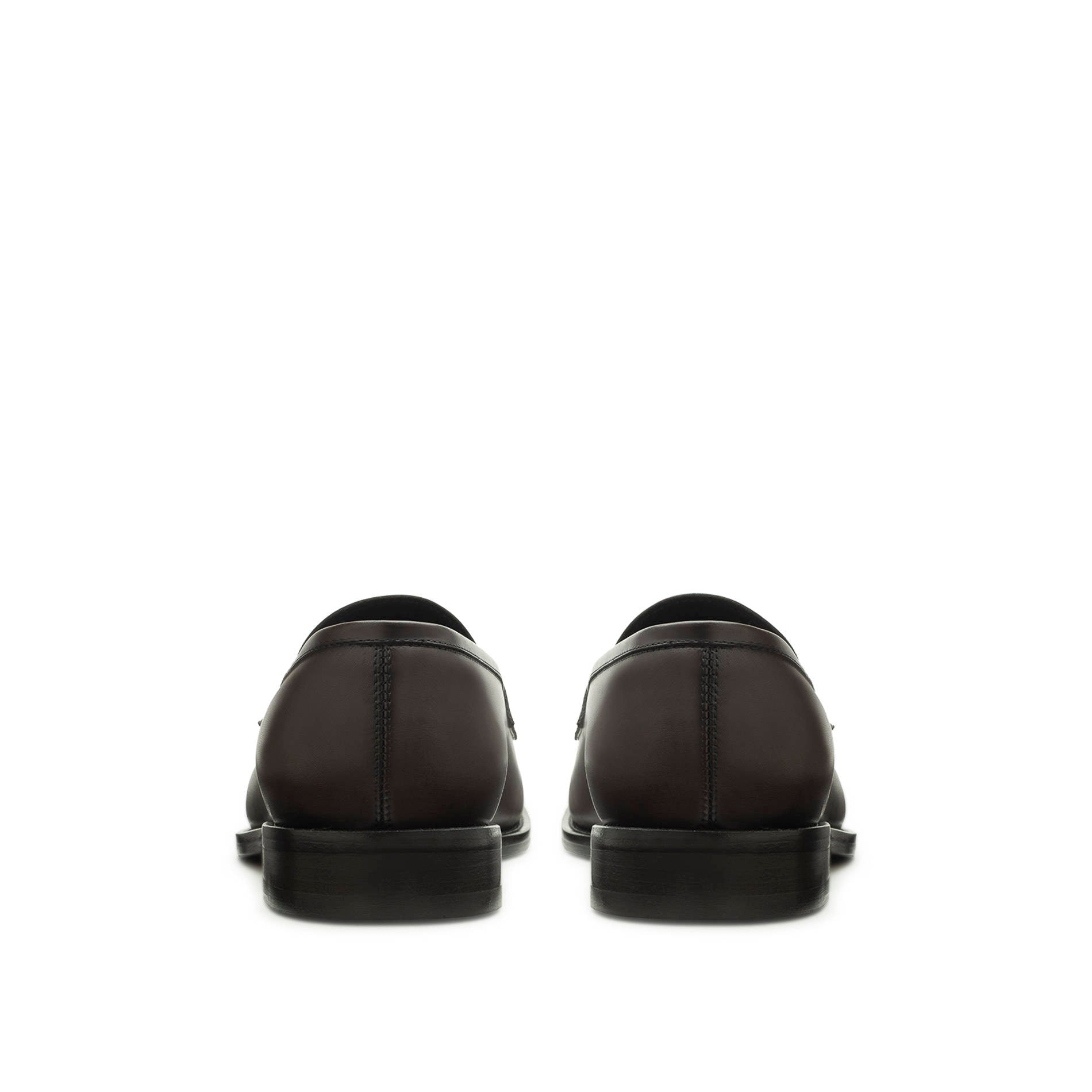 Back view of brown leather penny loafers, Italian craftsmanship