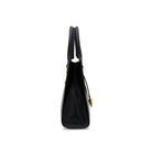 Mario Valentino black calf leather top handle handbag with adjustable shoulder strap side view