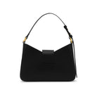 Back view of Mario Valentino designer black leather shoulder bag with clean lines and modern silhouette