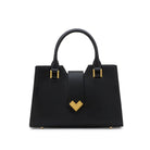 Mario Valentino black calf leather handbag with gold-tone V logo structured top handle bag front view