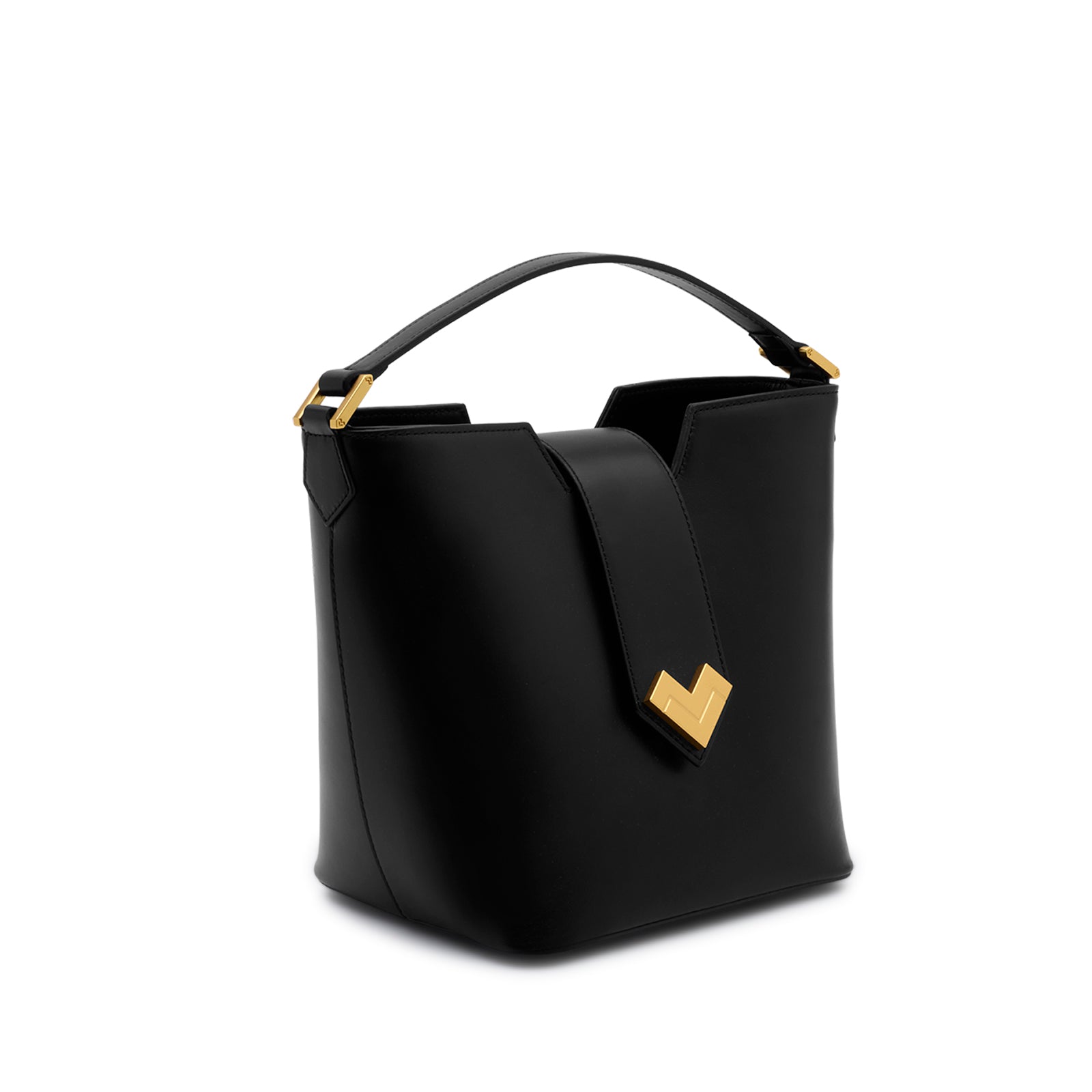 Mario Valentino black calfskin top handle bag worn handheld elegant minimal styling