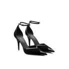 Pair of black patent and suede pumps with ankle strap and adjustable buckle Made in Italy