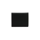 Mario Valentino black grained leather wallet back view, minimalist design with clean stitching and compact silhouette.