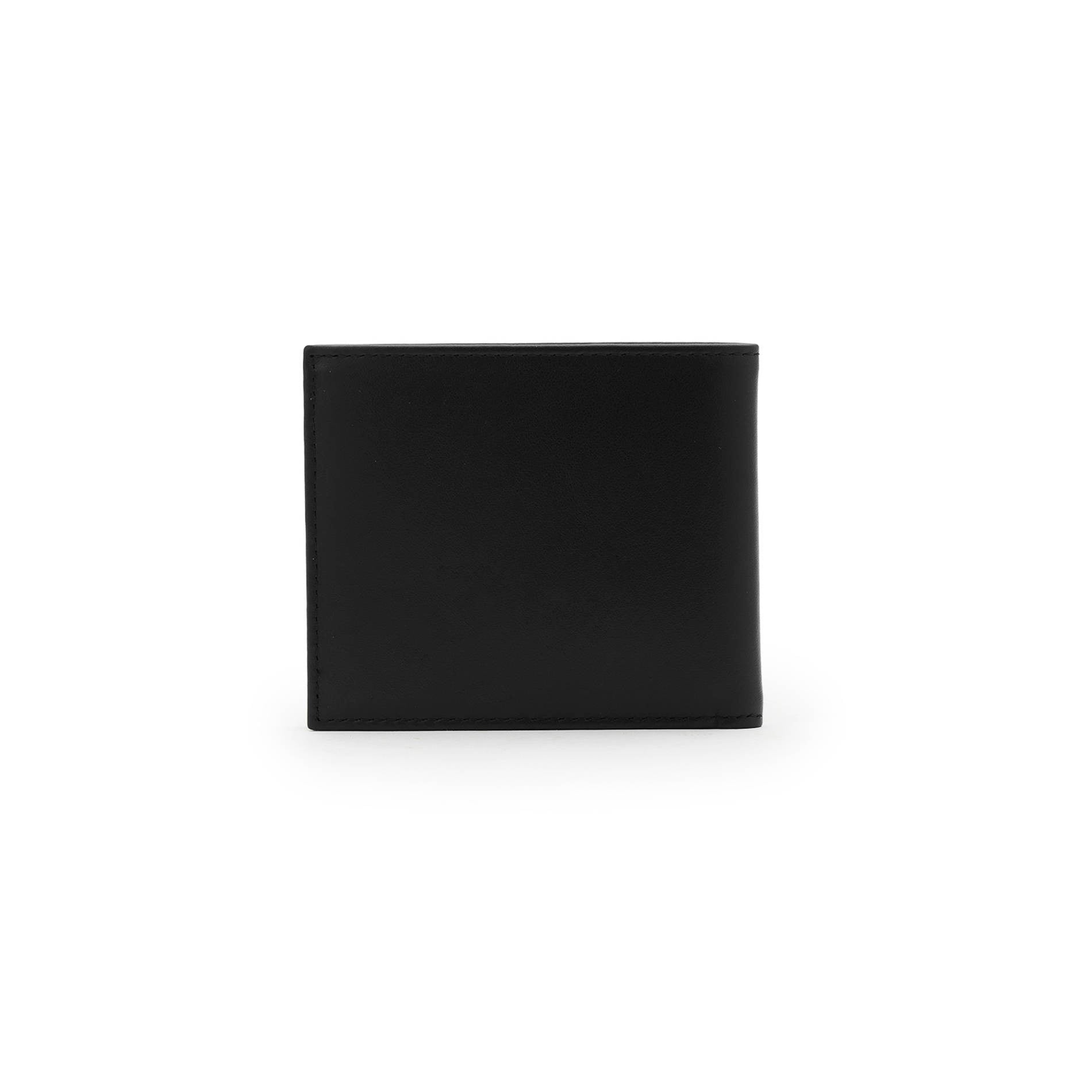 Mario Valentino black men’s leather wallet back view, featuring a minimalist slim design in smooth calfskin.