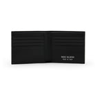 Mario Valentino black leather wallet interior with eight card slots, banknote compartment and inner pockets.