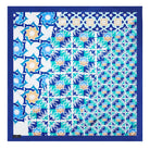 Mario Valentino blue silk scarf with geometric floral motif, square pure silk scarf 88x88 lightweight and smooth made in Italy