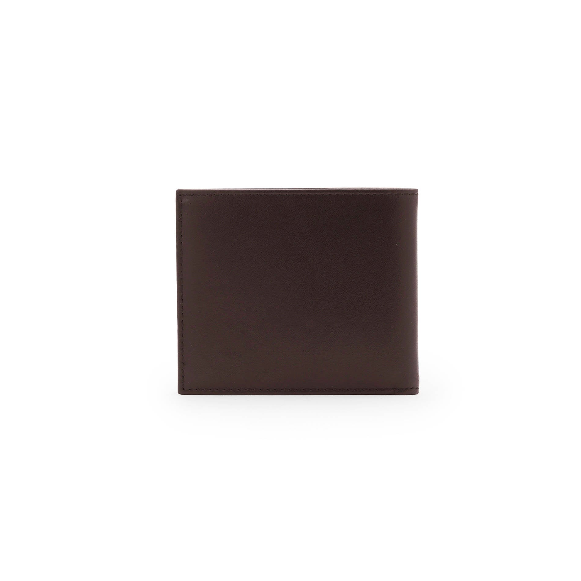 Mario Valentino dark brown men’s leather wallet back view, featuring a minimalist slim design in smooth calfskin.