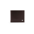 Mario Valentino dark brown calfskin leather bifold wallet for men with embossed logo, slim design and classic silhouette. Made in Italy.