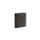 Mario Valentino brown leather wallet side view, slim profile in smooth calfskin with refined stitching.