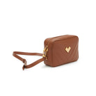 Brown quilted leather crossbody camera bag with gold-tone logo and adjustable strap. Defined by a compact silhouette and clean lines. Made in Italy.