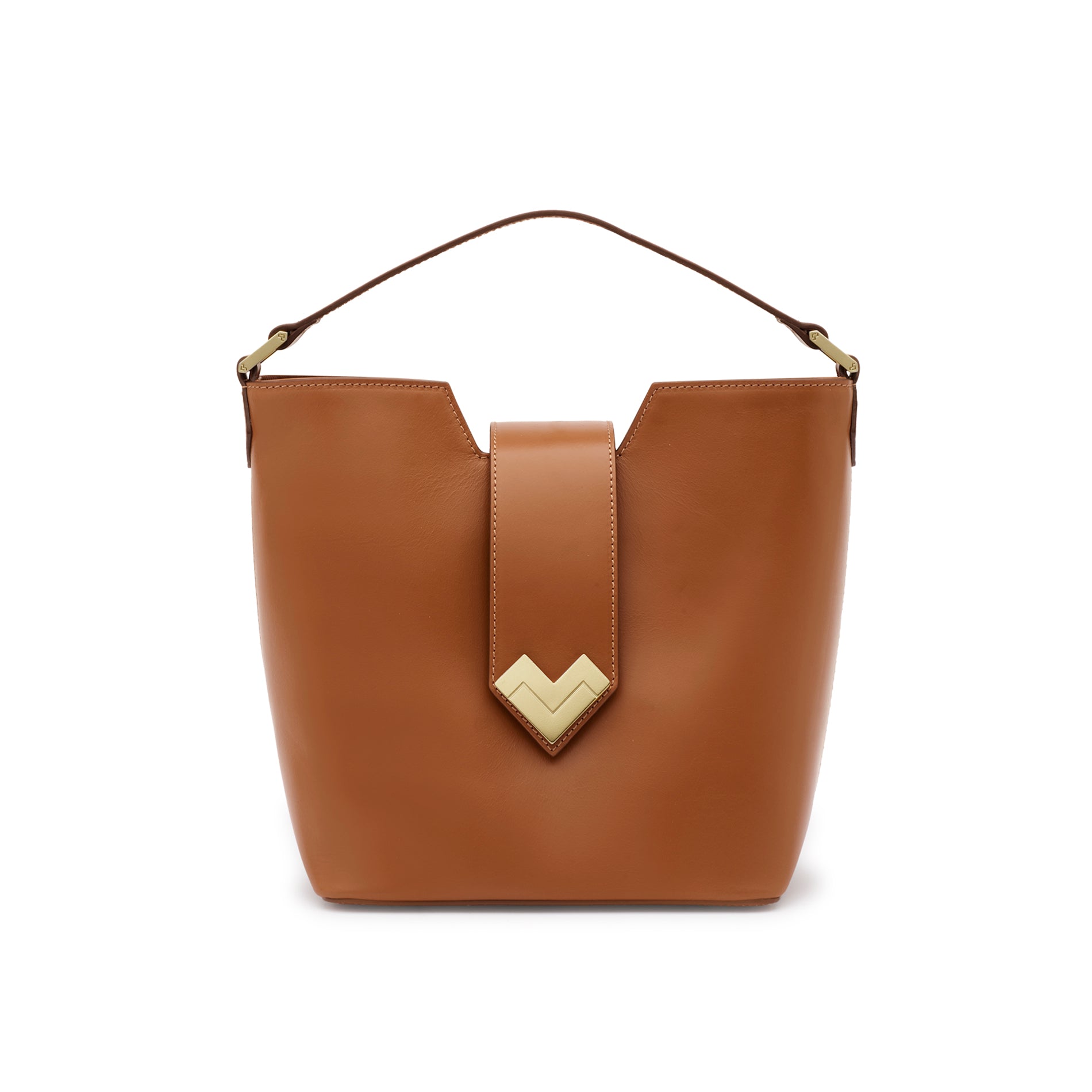 Mario Valentino bucket bag in cuoio calf leather front view