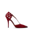 Burgundy leather and suede pumps with pointed toe and 95 mm stiletto heel, woven ankle detail by Mario Valentino