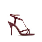Mario Valentino Cindy patent leather T-bar sandals side view with ankle strap