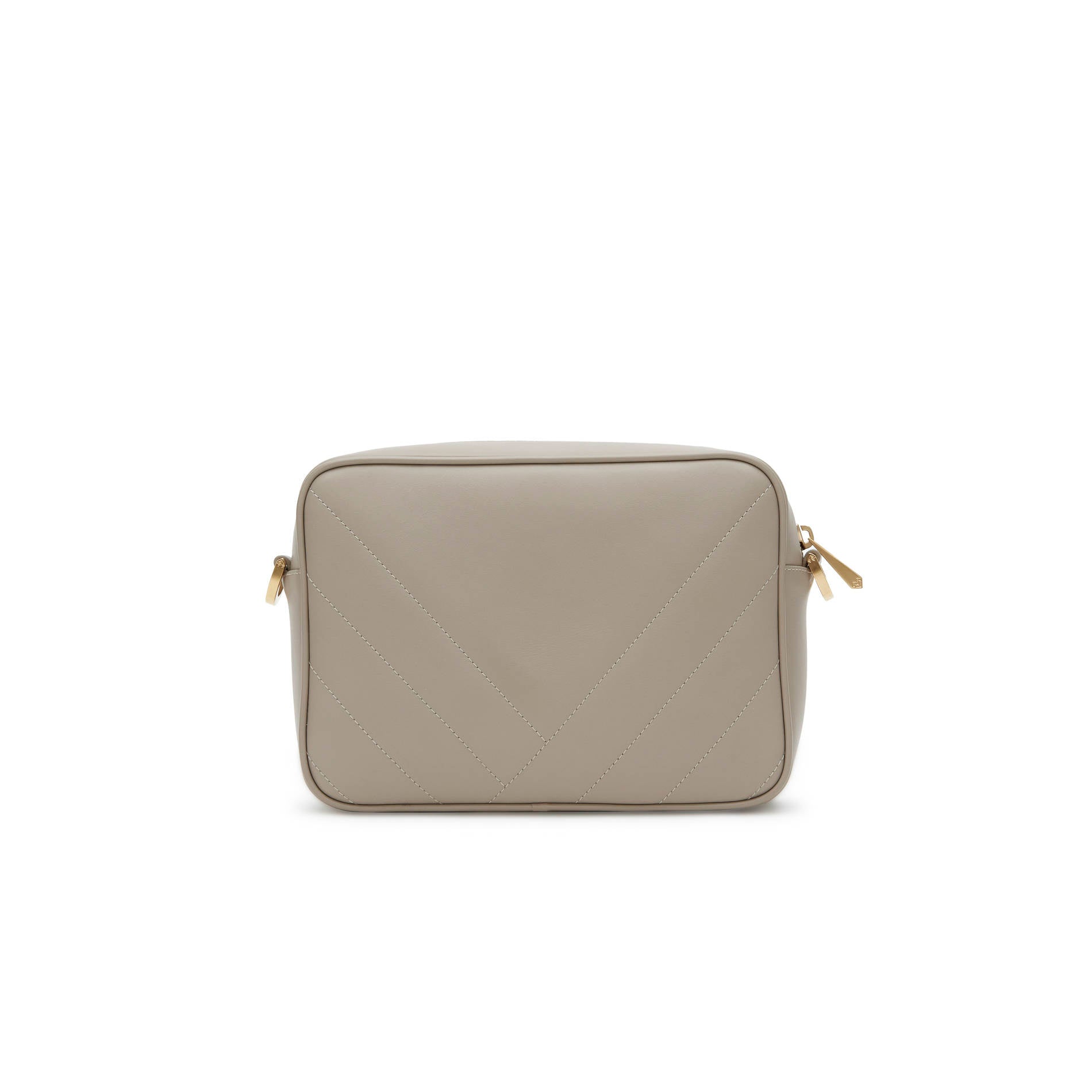 Grey calf leather crossbody bag with minimal back design and structured silhouette. Made in Italy