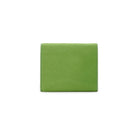 Mario Valentino green hair-on leather wallet back view, minimalist compact design with refined stitching.