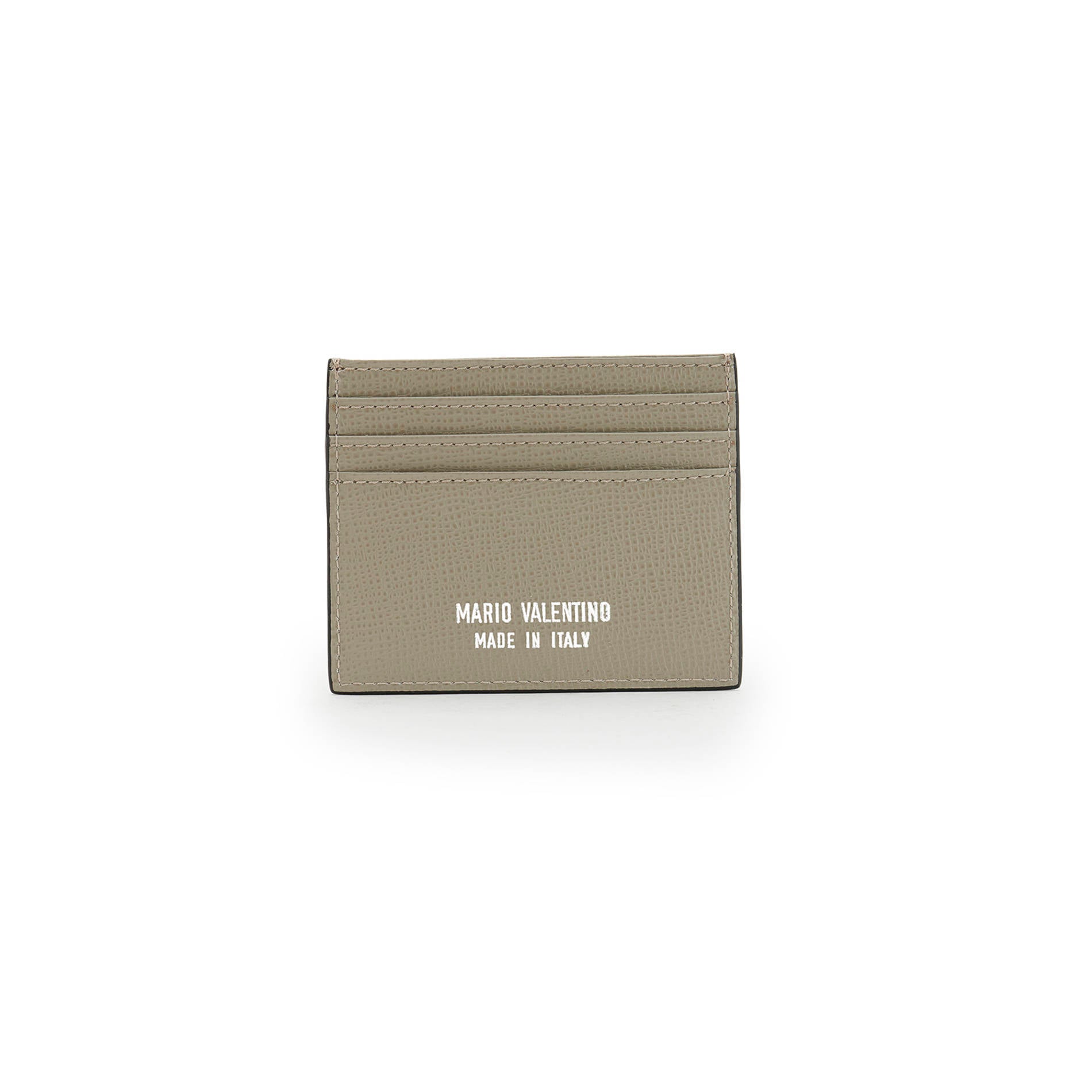 Back view of Mario Valentino grey grained leather card holder with card slots