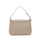 Grey quilted leather shoulder bag in a taupe shade with clean back and adjustable handle, back view. Made in Italy