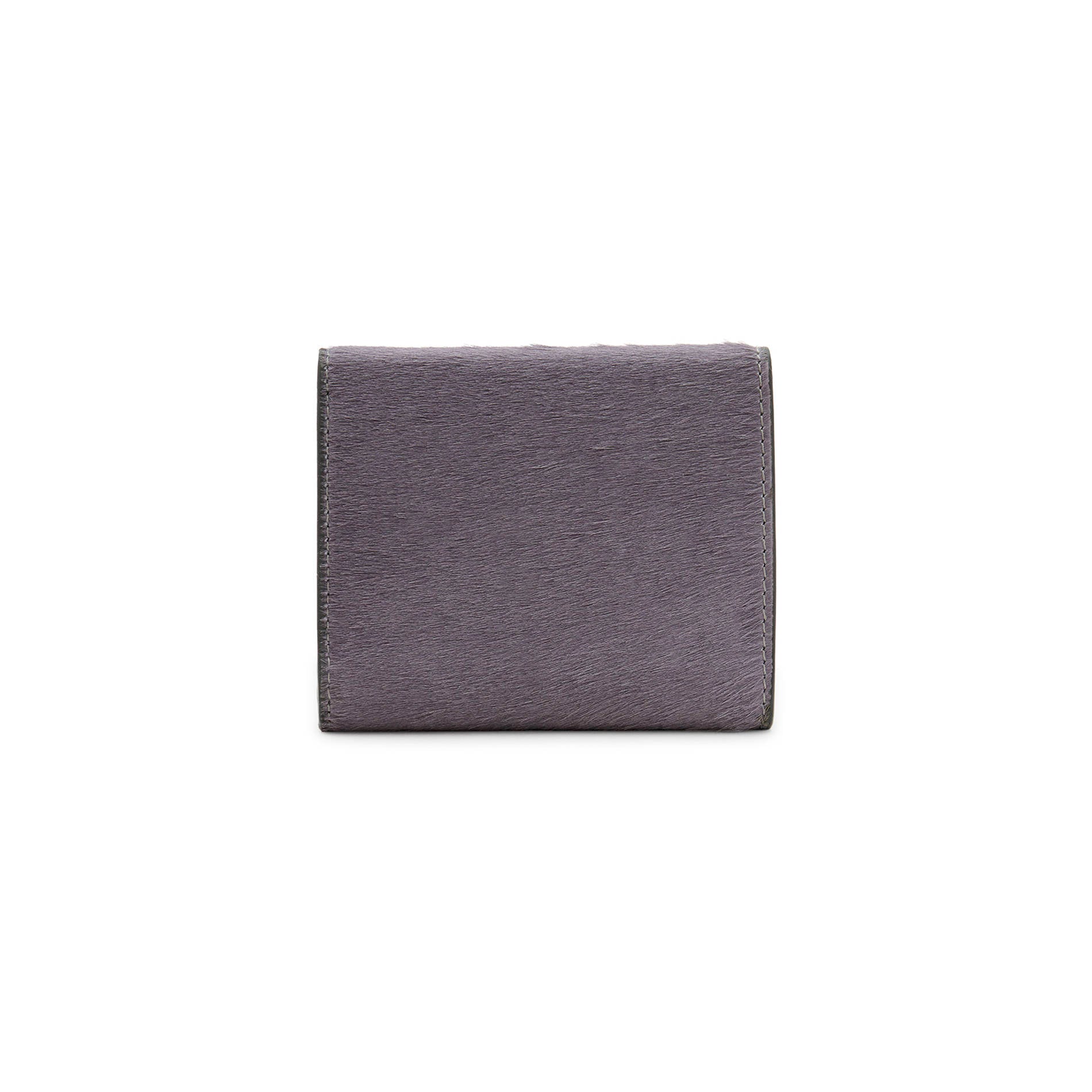 Mario Valentino grey hair-on leather wallet back view, minimalist compact design with refined stitching.