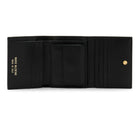 Mario Valentino grey leather wallet interior with six card slots, banknote compartment, coin pocket with button and inner pockets.