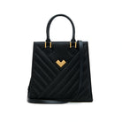 Mario Valentino Icon Large Matelassé bag in black calf leather, front view