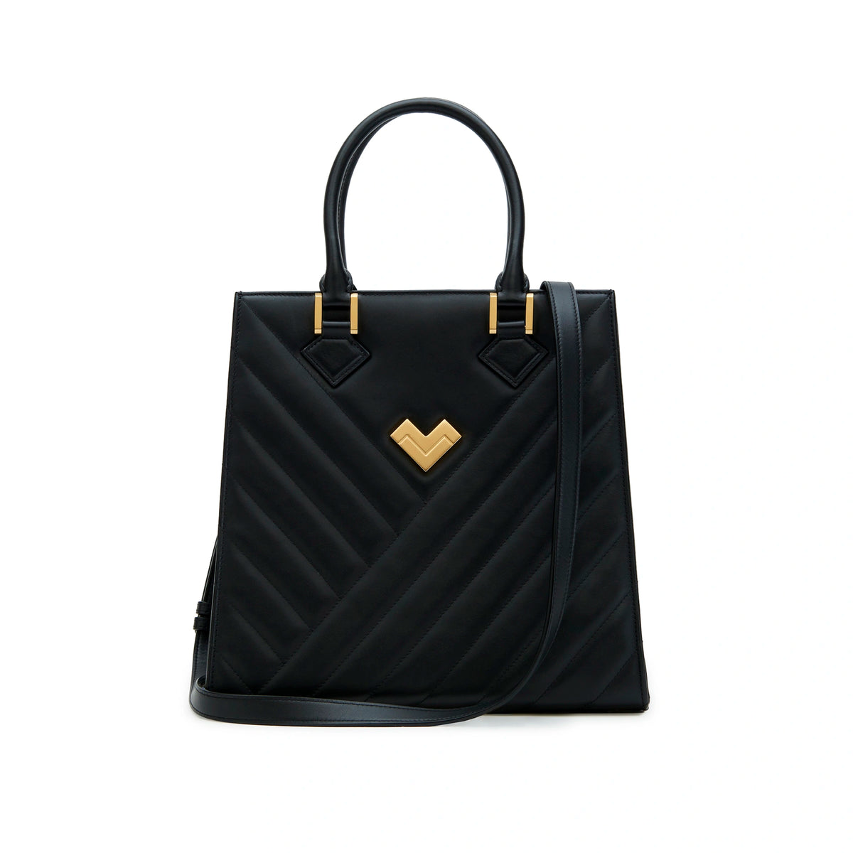 Mario Valentino Icon Large Matelassé bag in black calf leather, front view