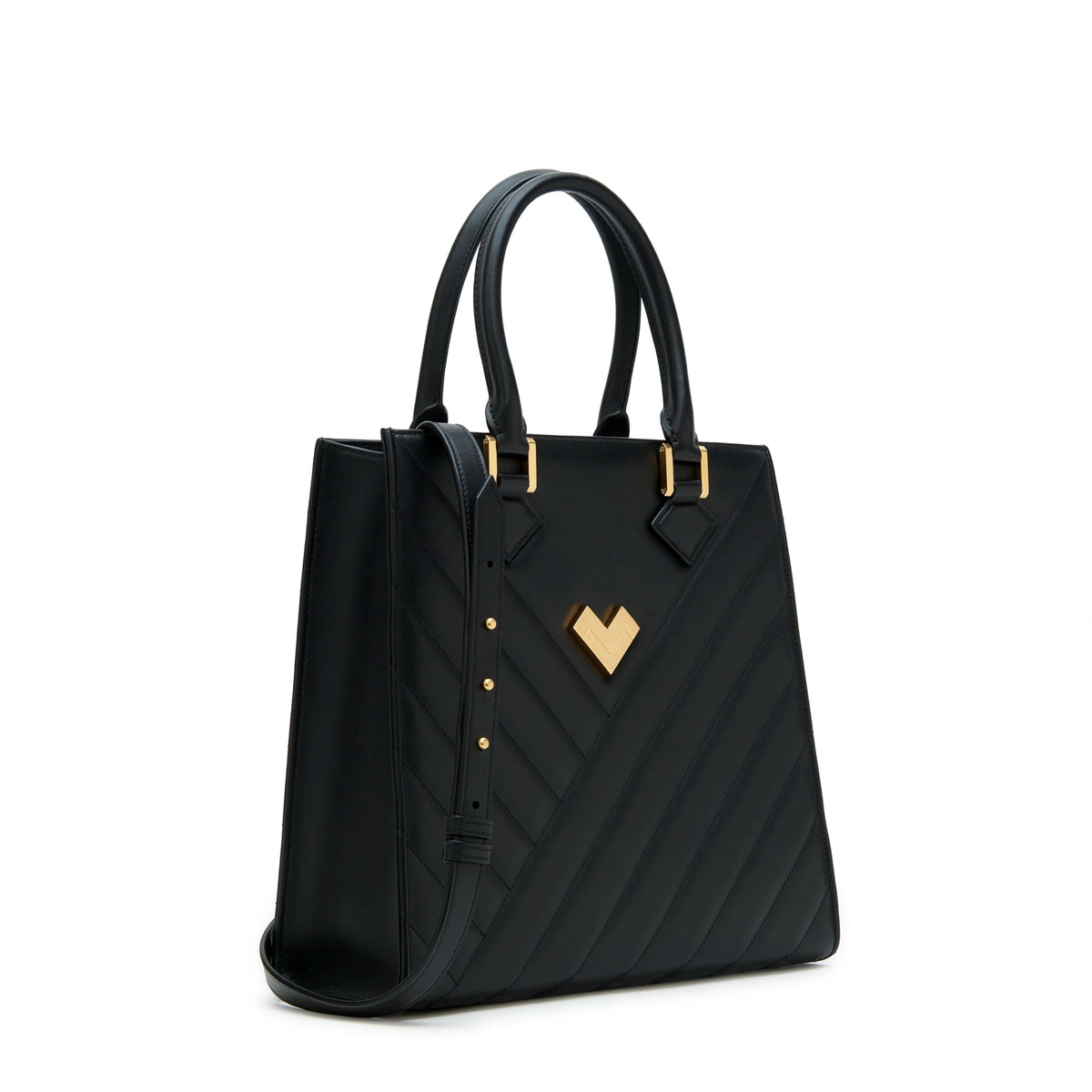 Mario Valentino Icon Large Matelassé bag in black calf leather, front view