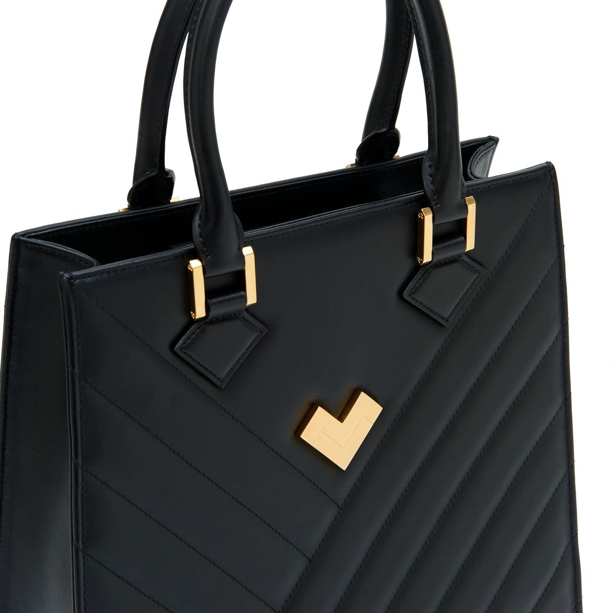 Mario Valentino Icon Large Matelassé bag in black calf leather, accessories details