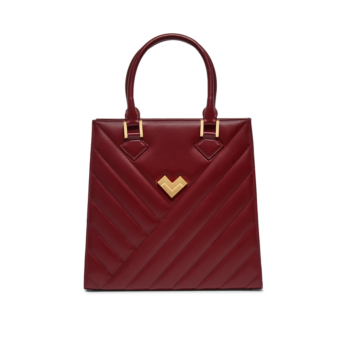 Mario Valentino Icon Large Matelassé bag in bordeaux calf leather, front view