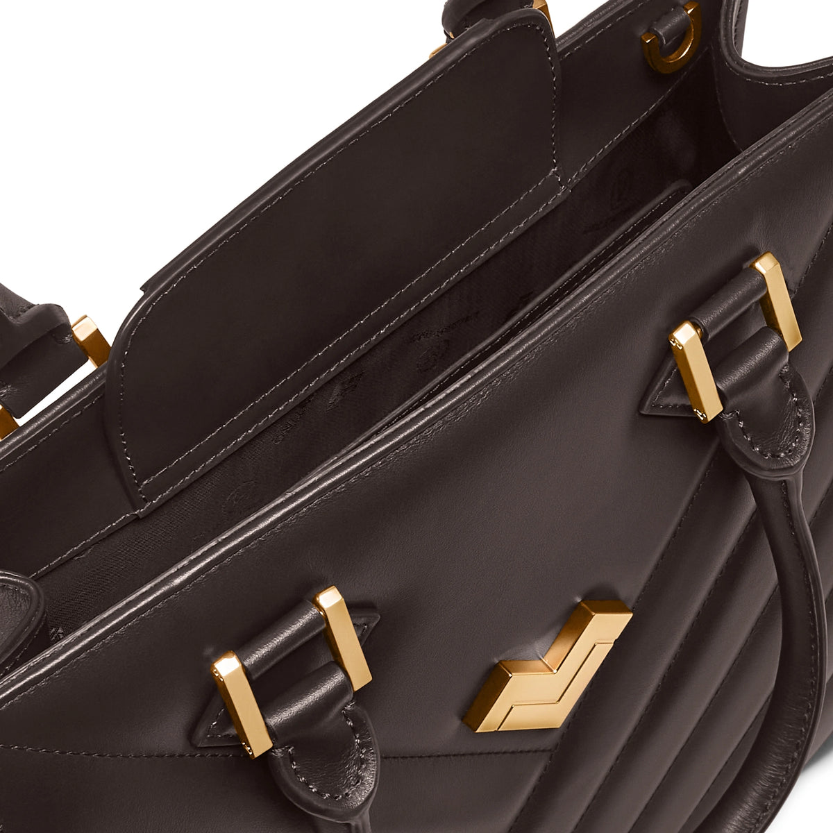 Mario Valentino Icon Large Matelassé bag in moro calf leather, closure detail