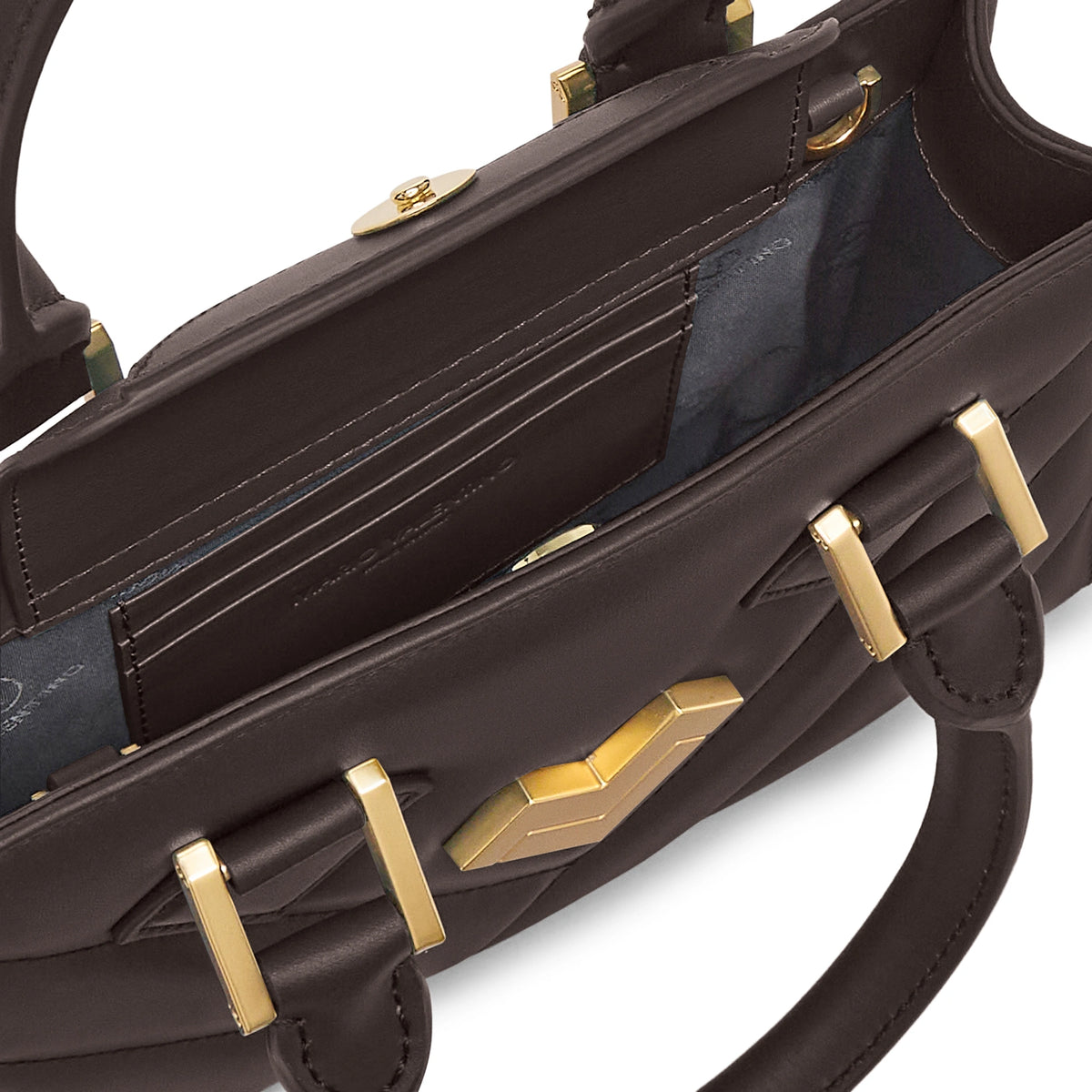 Mario Valentino Icon Mini Matelassé bag in moro calf leather, interior detail